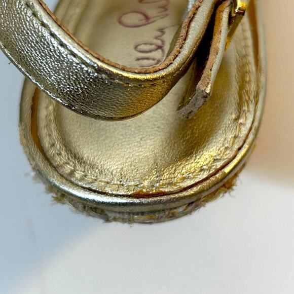 Lilly Pulitzer Kristin Leather Wedge Gold Peep Toe    Preppy Shoes Size 8.5 - Picture 14 of 16